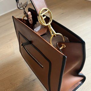 FENDI Brown Leather and Gold Buckle Shoulder Bag